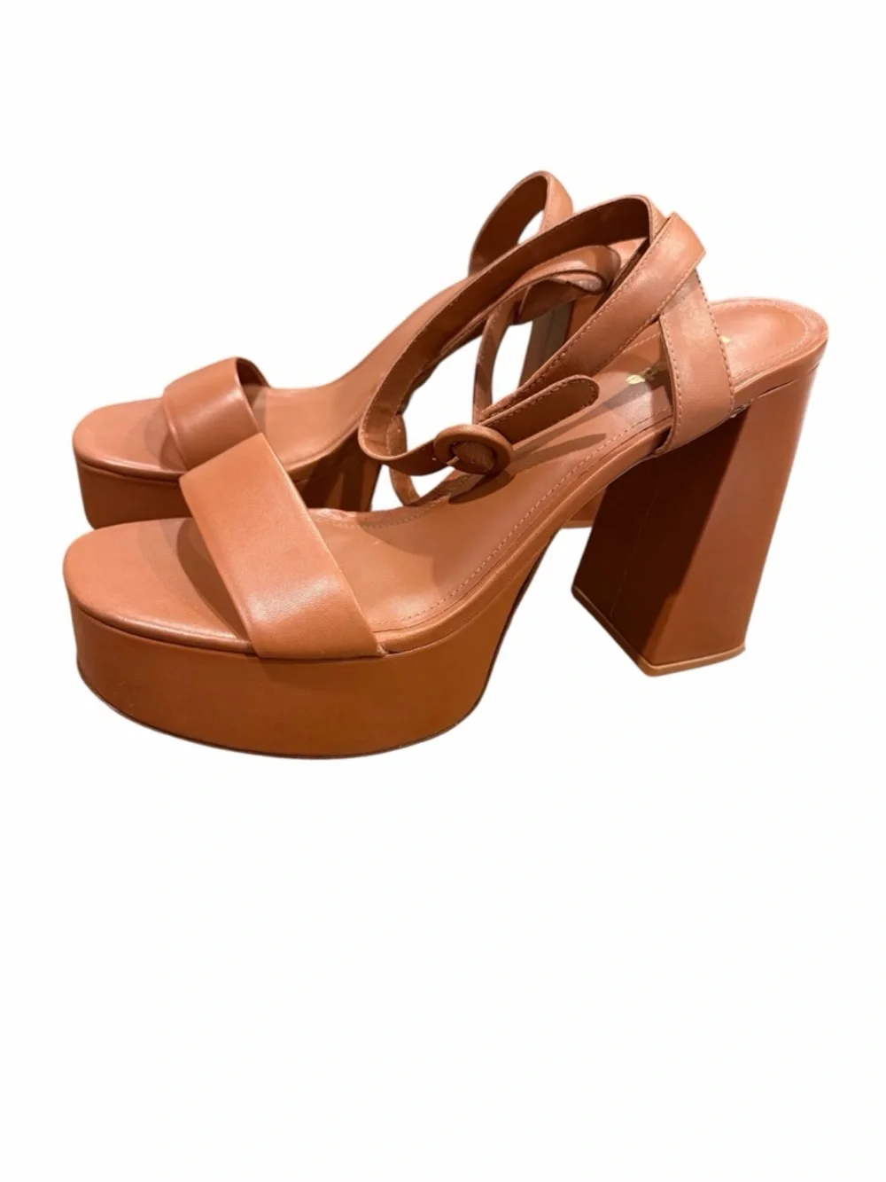 Larroude Brown Platform Block Heel Sandals with Ankle‎ Strap